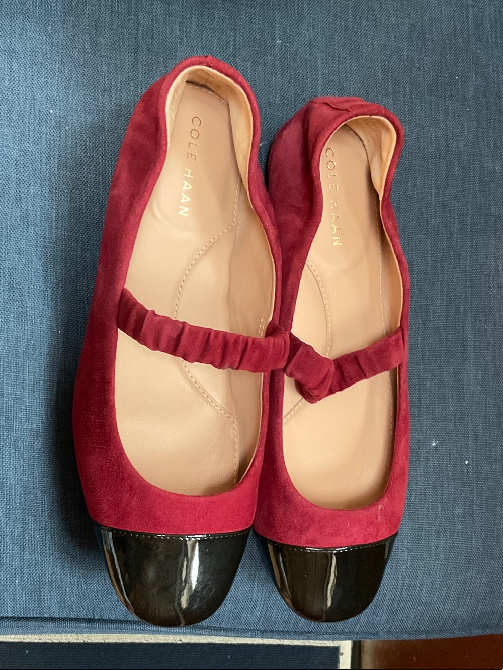 Cole Haan Burgundy Suede Flats with Black Patent Cap